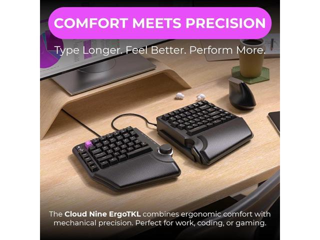 Cloud Nine ErgoTKL Ergonomic Tenkeyless Mechanical Keyboard for PC Kailh Brown TKL RGB Backlit Ergo Split Key Board