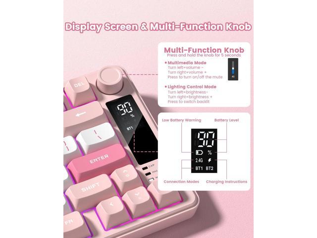 Womier DK75 75% Wireless Gaming Keyboard, RGB Backlit Creamy Keyboard with Media Knob, OLED Screen, Tri-Mode 2.4GHz/USB-C/BT5.0, Anti-Ghosting...