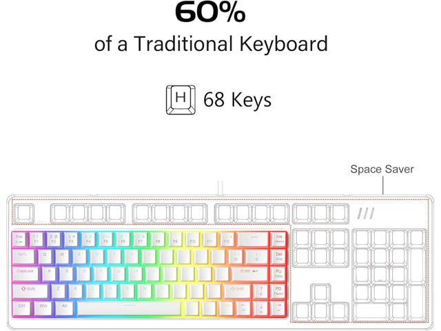 MageGee Portable 60% Mechanical Gaming Keyboard, Red Switch, PBT Pudding Keycaps RGB Backlit Compact 68 Keys Mini Wired Office Keyboard for Windows...