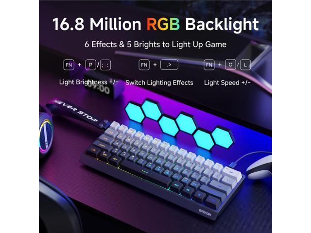 EWEADN F61 60% Gaming Keyboard Wired, RGB Backlit Membrane Gaming Keyboard with PBT Keycaps, Compact Design, Lanyard Wired Keyboard for...