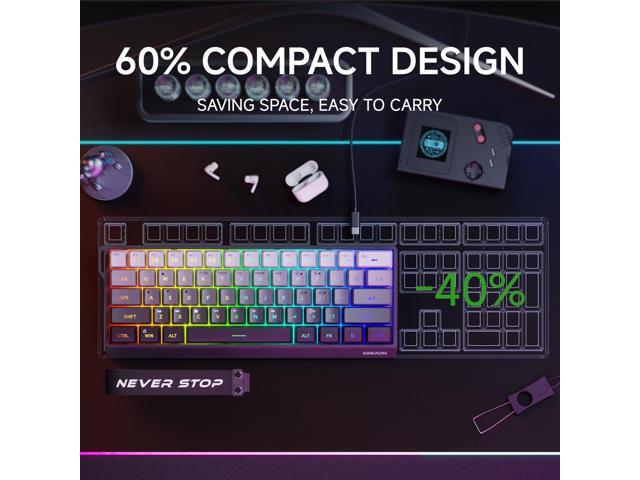 EWEADN F61 60% Gaming Keyboard Wired, RGB Backlit Membrane Gaming Keyboard with PBT Keycaps, Compact Design, Lanyard Wired Keyboard for...