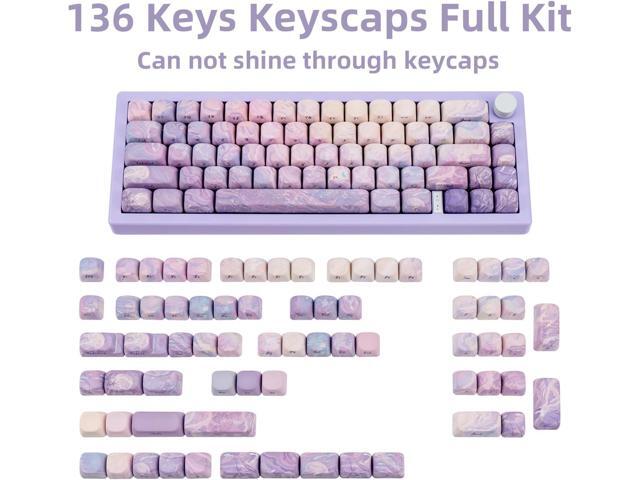 136 Keys Purple MOA Profile Keycap Set, Dye Sub Thick PBT Keycap Round, Custom Side Print Key Cap Wave Texture, Aesthetic Key Cap for ANSI Layout...
