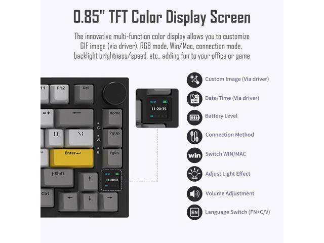 AJAZZ AK820 Pro 75% Gasket RGB Wireless Mechanical Keyboard with TFT Screen, Volume knob, Bluetooth/2.4G/Wired 3-Modes, Compact 82 Hot-Swap Keys,...