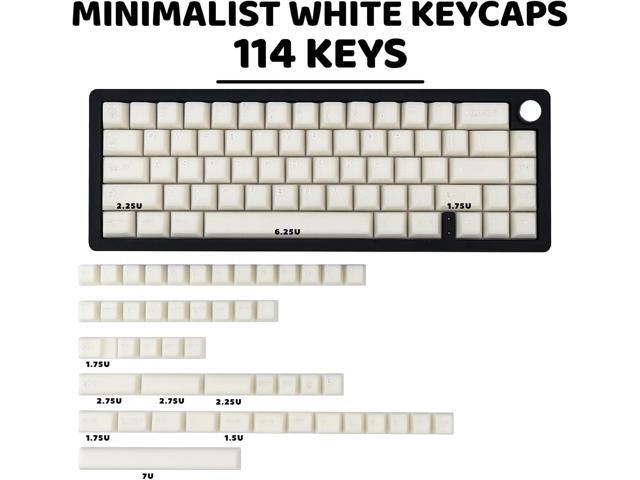 Milky White 114-Key PBT Keycaps - Minimalist Style, Double Shot Cherry Profile for ANSI Layout 61/87/104/108 Cherry MX Switches