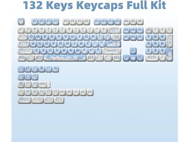 PBT Keycaps, MOA Profile Cute Blue White Keycaps, Kawaii Dye Sublimation Keycap, 132 Keys Keycap Set for Cherry Gateron MX Switches Keyboards...