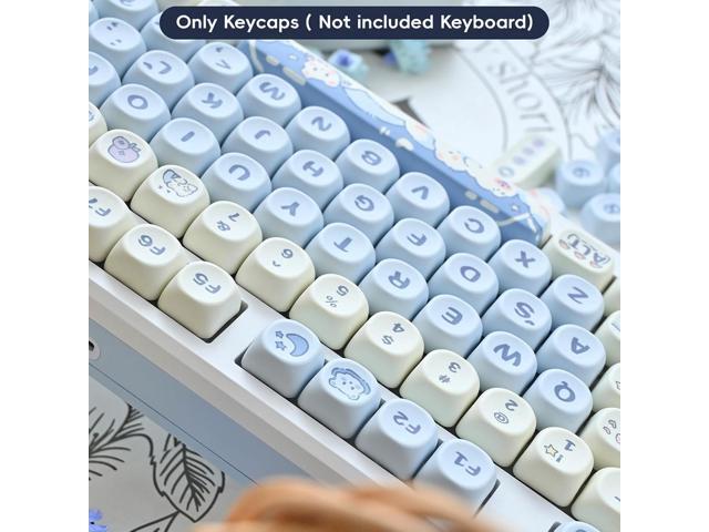 PBT Keycaps, MOA Profile Cute Blue White Keycaps, Kawaii Dye Sublimation Keycap, 132 Keys Keycap Set for Cherry Gateron MX Switches Keyboards...