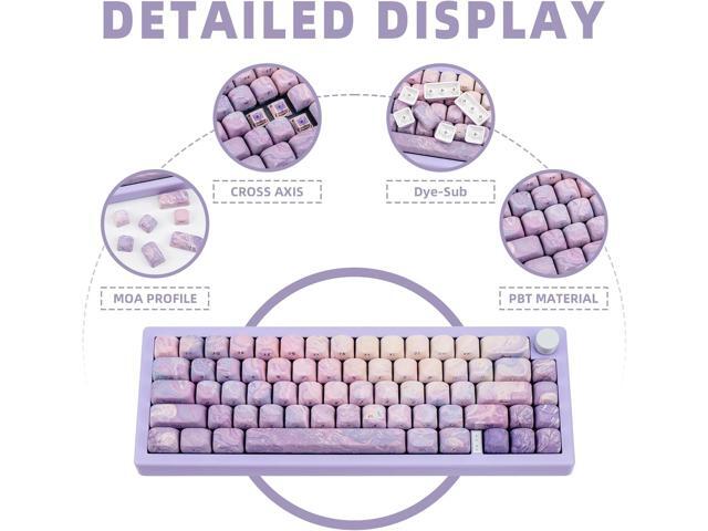 136 Keys Purple MOA Profile Keycap Set, Dye Sub Thick PBT Keycap Round, Custom Side Print Key Cap Wave Texture, Aesthetic Key Cap for ANSI Layout...