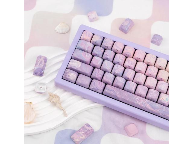 136 Keys Purple MOA Profile Keycap Set, Dye Sub Thick PBT Keycap Round, Custom Side Print Key Cap Wave Texture, Aesthetic Key Cap for ANSI Layout...