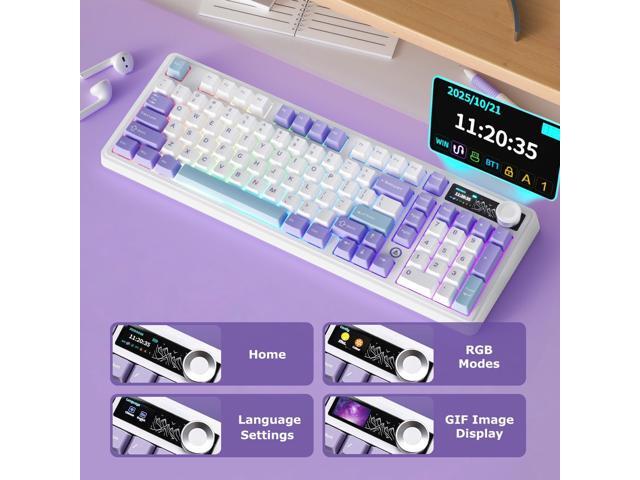 AK980 97Keys Tri-Mode Full Mechanical Keyboard, Gasket-Mounted, Hot-Swappable, 1.14 TFT Smart Display, Bluetooth 5.1/2.4G Wireless/Wired, PBT...
