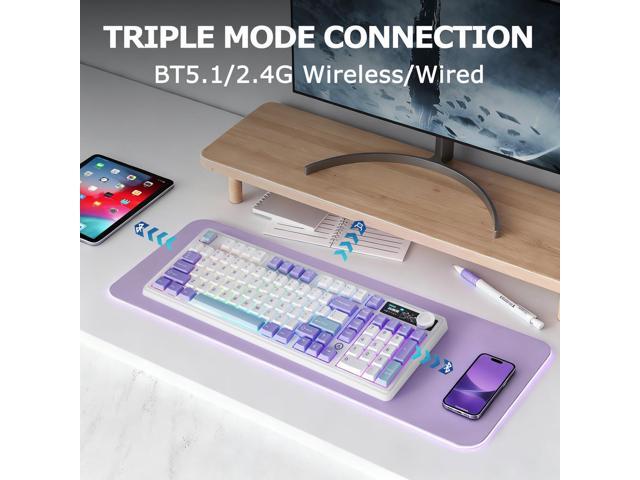 AK980 97Keys Tri-Mode Full Mechanical Keyboard, Gasket-Mounted, Hot-Swappable, 1.14 TFT Smart Display, Bluetooth 5.1/2.4G Wireless/Wired, PBT...