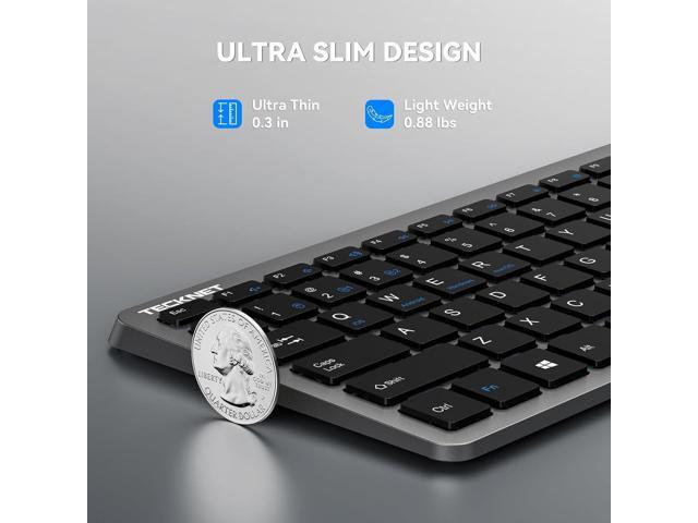 TECKNET Wireless Bluetooth Keyboard Rechargeable - Ultra Slim 2.4G+BT Keyboard with Number Pad, Low Profile Compact Silent Keyboards for Laptop,...