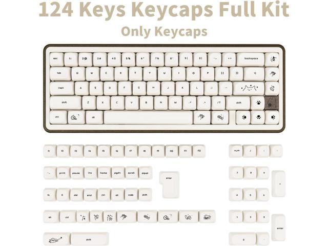 PBT Keycaps Set 124 Keys, Minimalist Style Custom White Cat Keyboard Dye-Sublimation MOA Profile Keycaps 60 65 75 100 Percent
