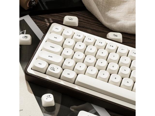 PBT Keycaps Set 124 Keys, Minimalist Style Custom White Cat Keyboard Dye-Sublimation MOA Profile Keycaps 60 65 75 100 Percent