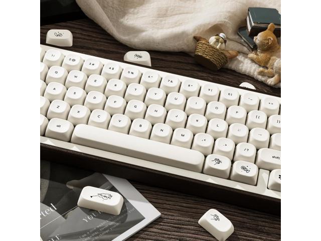 PBT Keycaps Set 124 Keys, Minimalist Style Custom White Cat Keyboard Dye-Sublimation MOA Profile Keycaps 60 65 75 100 Percent