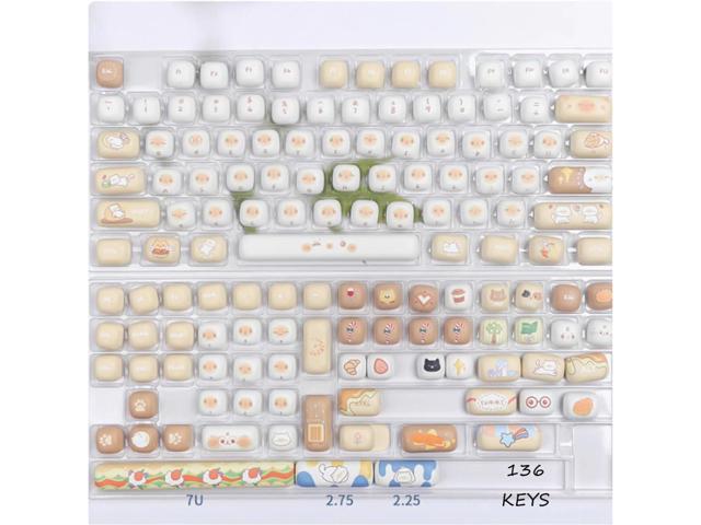 Sumgsn PBT Cute Keycaps, White/Beige MOG Profile Keycap Set, 139 Keys Rounded Custom Keycap for Mx Cherry Mechanical Keyboard 60 75 100 Percent...