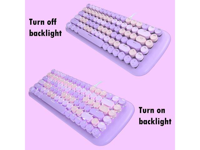 Lomiluskr Cute Colorful Wired Mechanical Keyboard for Girls and Kids, Round Keycaps, Compact 84 Keys, 10 Lighting Effects White Backlit, Pink...