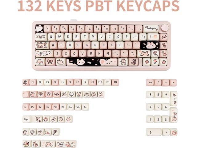 PBT Keycaps 132 Keys Dye-Sublimation Kawaii Pink MOA Profile Custom Cute Keycaps for Cherry Gateron MX Switches Mechanical Keyboard