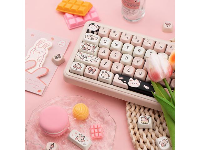 PBT Keycaps 132 Keys Dye-Sublimation Kawaii Pink MOA Profile Custom Cute Keycaps for Cherry Gateron MX Switches Mechanical Keyboard