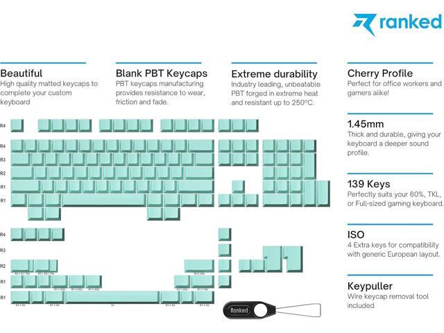 Ranked Blank Premium Keycap Set 1.4 mm Thick PBT Cherry Profile for Mechanical Keyboard (Beach Glass, 139 Keys)