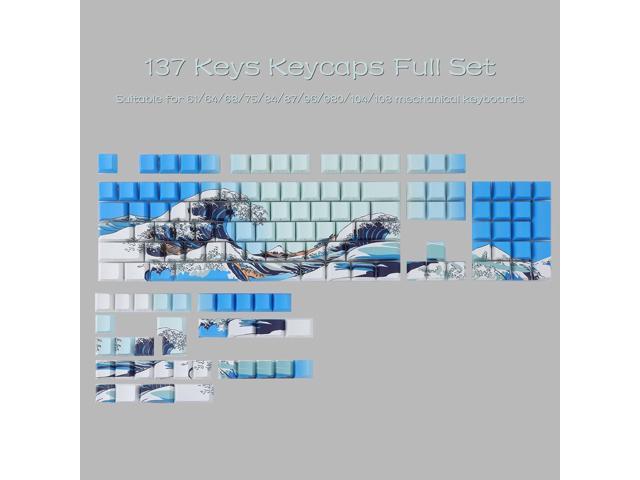 Tsungup PBT Keycaps 75 Percent,Side Print 131 Keys Custom Dye Sub Cool Shine Through Keycap Set,Wave of Kanagawa Light/Sky Blue Keycaps Cherry...