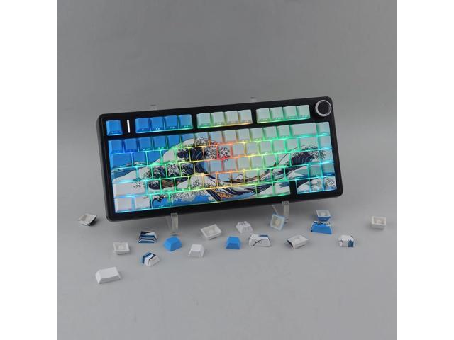 Tsungup PBT Keycaps 75 Percent,Side Print 131 Keys Custom Dye Sub Cool Shine Through Keycap Set,Wave of Kanagawa Light/Sky Blue Keycaps Cherry...