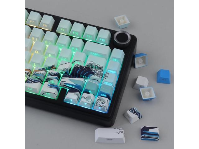 Tsungup PBT Keycaps 75 Percent,Side Print 131 Keys Custom Dye Sub Cool Shine Through Keycap Set,Wave of Kanagawa Light/Sky Blue Keycaps Cherry...