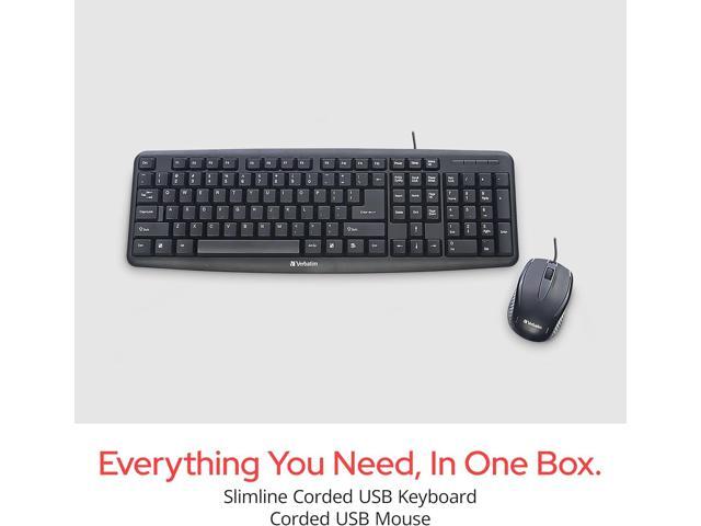 Verbatim Slimline Wired Keyboard and Mouse Combo USB Plug-and-Play Numeric Keypad Adjustable Tilt Legs Optical Corded Mouse Full-Size Computer...