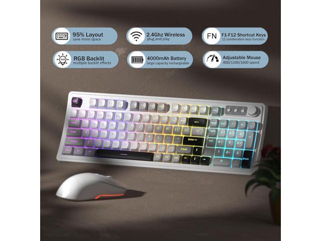 MageGee V990 Creamy Wireless Keyboard and Mouse Combo, 99 Keys RGB Backlit Rechargeable Quiet Gaming Keyboard, Adjustable Optical Mouse, with...