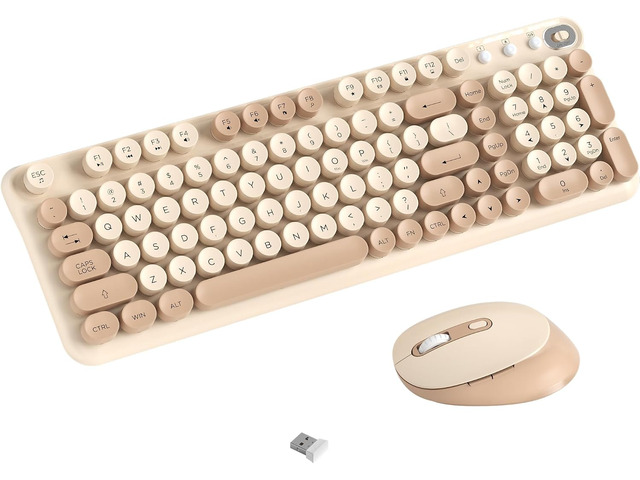 Wireless Keyboard and Mouse Combo, 2.4GHz USB Receiver, Plug and Play, Retro Full Size Typewriter Keyboard and Wireless Mouse for Computer, Laptop,...