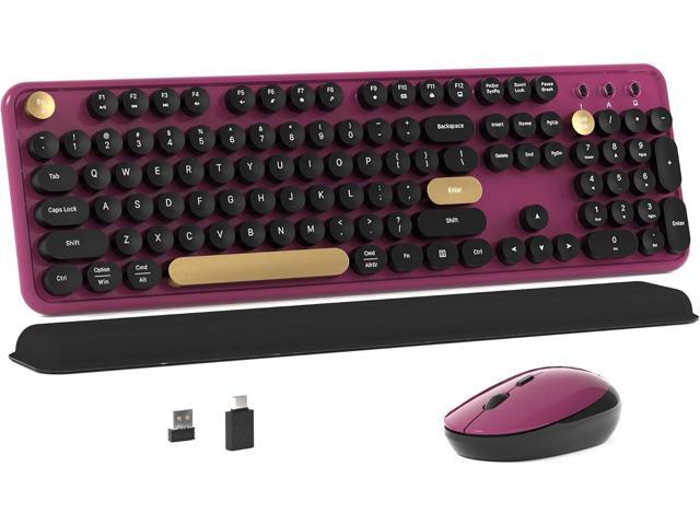 Colorful Wireless Computer Keyboard and Mouse Combo with Round Typewriter Keycaps, Retro Design, Power Switch, Ergonomic Design, 2.4GHz Wireless...