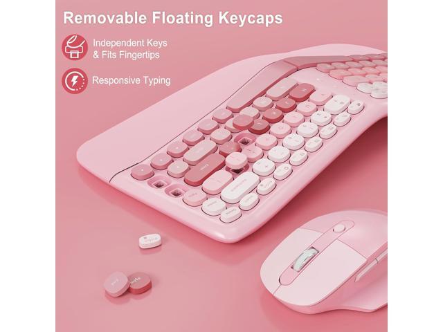 Ergonomic Wireless Keyboard Mouse, Mechanical Gaming Set with Wrist Rest & OTG & Brush Ideal for Windows PC, Home, Office and College Pink