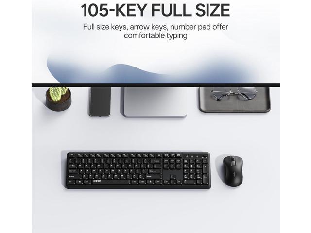 Rapoo X2100 Quiet Wireless Keyboard and Mouse Combo, 2.4GHz USB Receiver, 12 Multimedia Keys, Spill-Proof, Full-Sized, Compatible with PC, Laptop,...