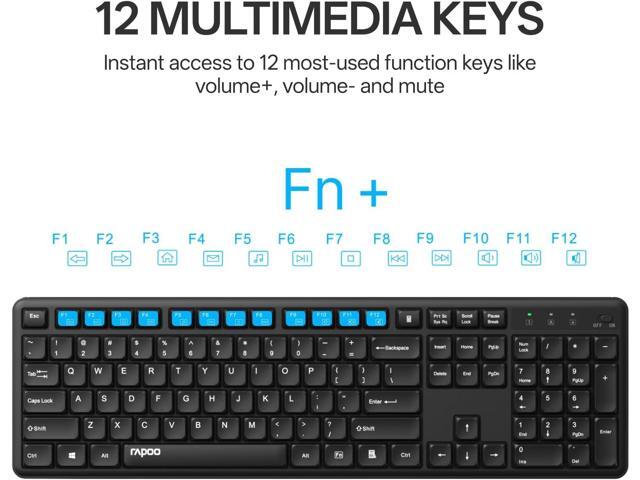 Rapoo X2100 Quiet Wireless Keyboard and Mouse Combo, 2.4GHz USB Receiver, 12 Multimedia Keys, Spill-Proof, Full-Sized, Compatible with PC, Laptop,...