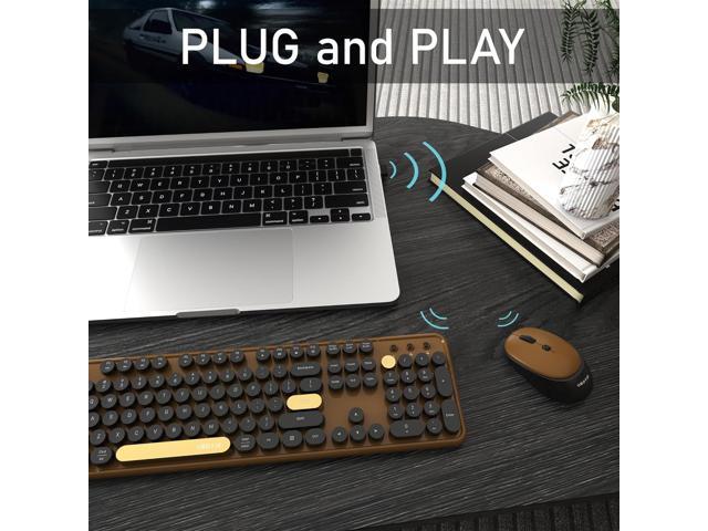 Colorful Wireless Computer Keyboards Mouse Combos, UBOTIE Polychrome Round Keycaps Retro PC Keyboards 2.4GHz Radio Frequency Connection with...