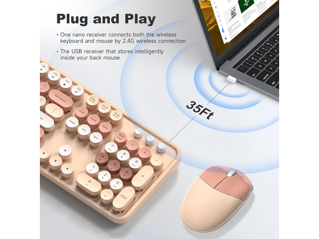 MOFII Wireless Keyboard and Mouse Combo,2.4GHz Retro Full-Size Keyboard with Number Pad and Cute Wireless Mouse for Computer PC Desktops Laptop...