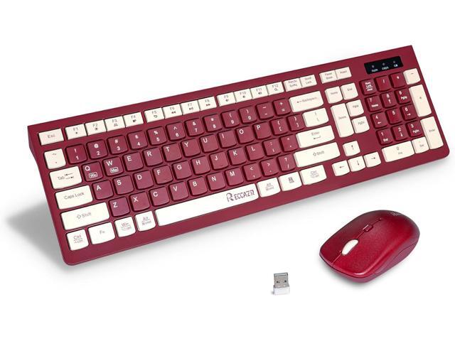 Wireless Keyboard and Mouse Combo, Reccazr 2.4G Full-Sized Keyboard and Mouse Cordless, 3 DPI Adjustable Mouse, Dual-System Keyboard for...