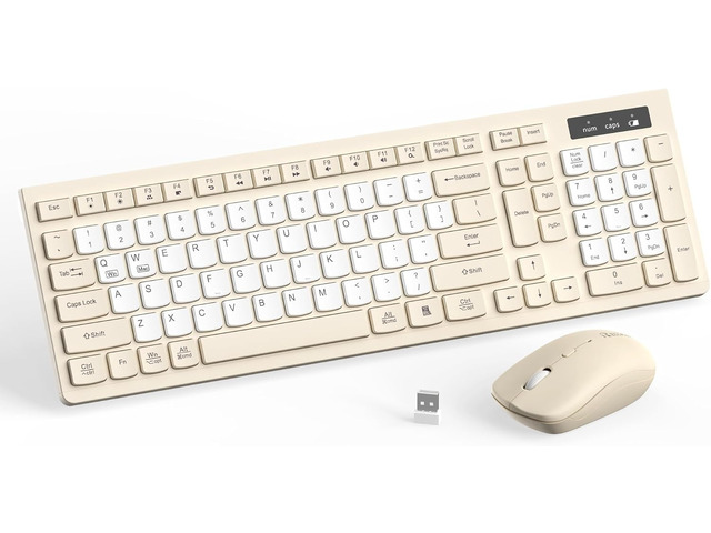 Silent Wireless Keyboard and Mouse Combo, Full-Sized Wireless Keyboard and Adjustable DPI Mouse, 2.4GHz USB Receiver, Keyboard and Mouse for PC,...