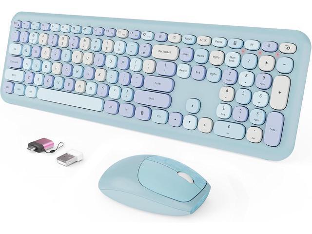 Wireless Keyboard and Mouse Combo, Colorful Ergonomic Full Size Retro Low-Noise Keyboard with Cute keycaps, Compatible with Windows, PC, Perfer for...