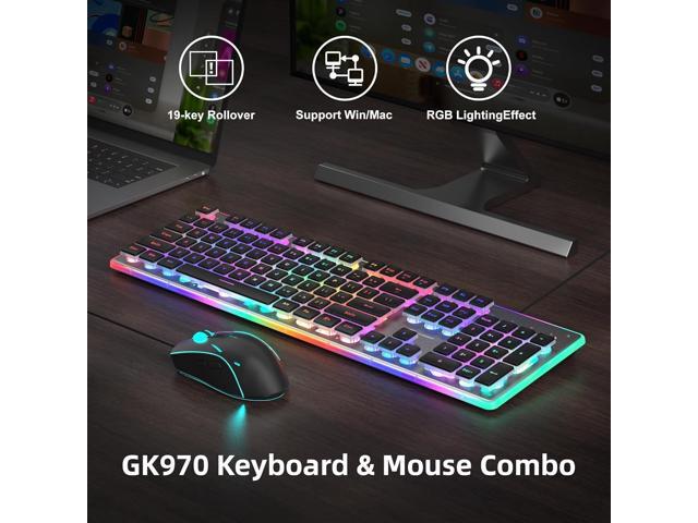Camiysn Gaming Creamy Keyboard and Mouse, Black 104 Keys RGB and 6 Speed RGB Mouse Combo, Pudding Keycaps Silent Computer Keyboard for...