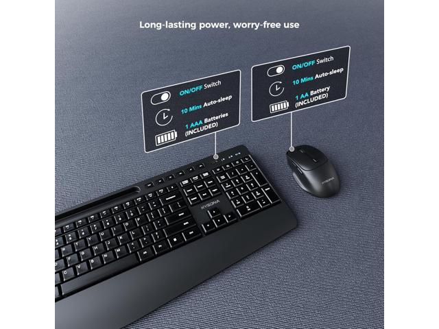 KYSONA Wireless Keyboard and Mouse Combo, Full Sized Cordless Keyboard with Wrist Rest, Phone Holder, 2.4G 3 DPI Adjustable Optical Mice Keyboard...