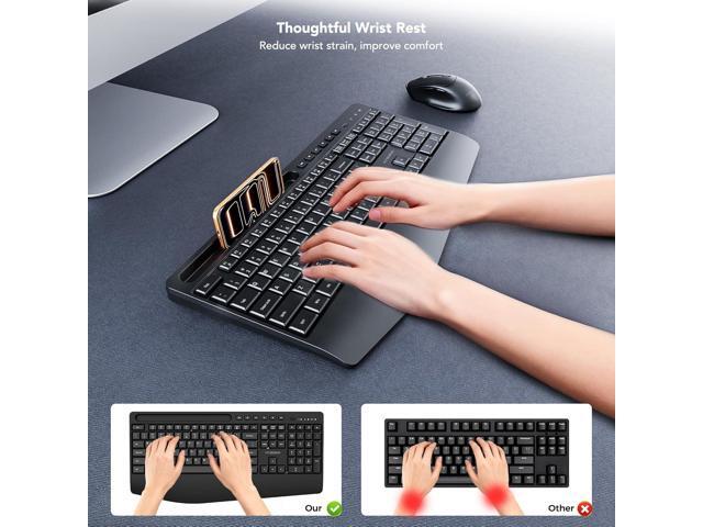 KYSONA Wireless Keyboard and Mouse Combo, Full Sized Cordless Keyboard with Wrist Rest, Phone Holder, 2.4G 3 DPI Adjustable Optical Mice Keyboard...