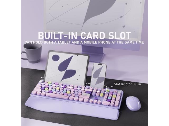 UBOTIE Wireless Keyboard and Mouse Combo with Phone Holder Wrist Rest, Round Colorful Keys, Power Switches, 2.4GHz USB Receiver, Full-Size QWERTY...