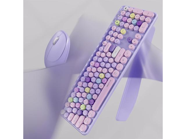 UBOTIE Wireless Keyboard and Mouse Combo with Phone Holder Wrist Rest, Round Colorful Keys, Power Switches, 2.4GHz USB Receiver, Full-Size QWERTY...