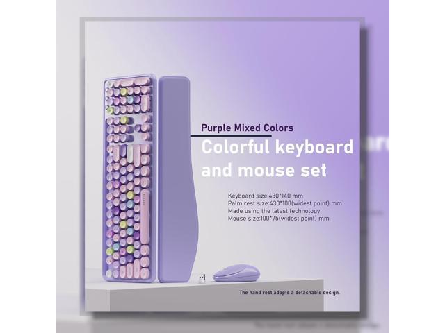 UBOTIE Wireless Keyboard and Mouse Combo with Phone Holder Wrist Rest, Round Colorful Keys, Power Switches, 2.4GHz USB Receiver, Full-Size QWERTY...