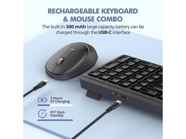 Wireless Keyboard and Mouse Combo for Desktop Mac iPad Bluetooth 2.4 Ghz Rechargeable Silent Click with Number Pad Black Compatible with Pc,...