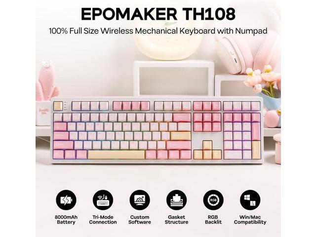 EPOMAKER TH108 Full Size Mechanical Keyboard, Wireless Gaming Keyboard with 8000mAh Battery, Creamy Gasket, 108 Keys, Hot Swap, Custom Driver, RGB...