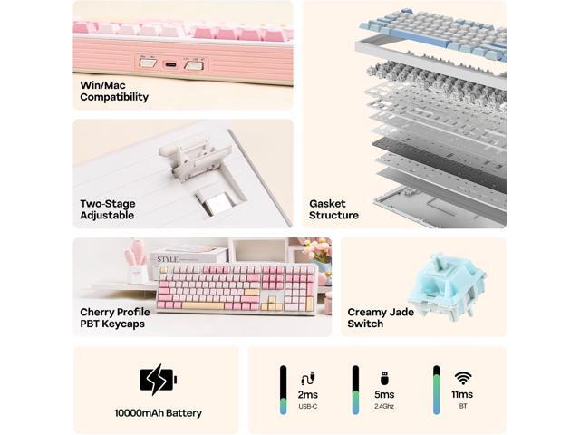 EPOMAKER TH108 Full Size Mechanical Keyboard, Wireless Gaming Keyboard with 8000mAh Battery, Creamy Gasket, 108 Keys, Hot Swap, Custom Driver, RGB...