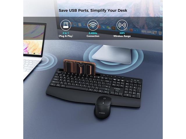 KYSONA Wireless Keyboard and Mouse Combo, Full Sized Cordless Keyboard with Wrist Rest, Phone Holder, 2.4G 3 DPI Adjustable Optical Mice Keyboard...