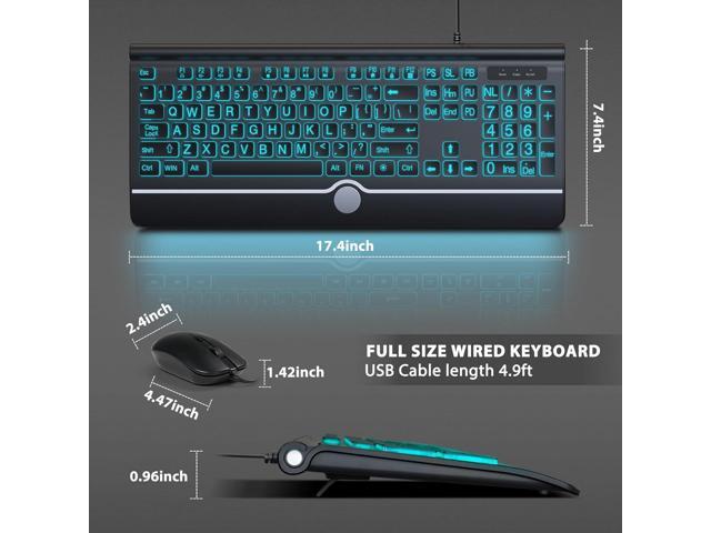 Wired Keyboard and Mouse Combo - Large Print Light Up Keyboard, USB Silent Wired Backlit Keyboard and Optical Mouse for Windows, PC, Laptop - Easy...