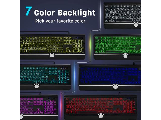 Wired Keyboard and Mouse Combo - Large Print Light Up Keyboard, USB Silent Wired Backlit Keyboard and Optical Mouse for Windows, PC, Laptop - Easy...